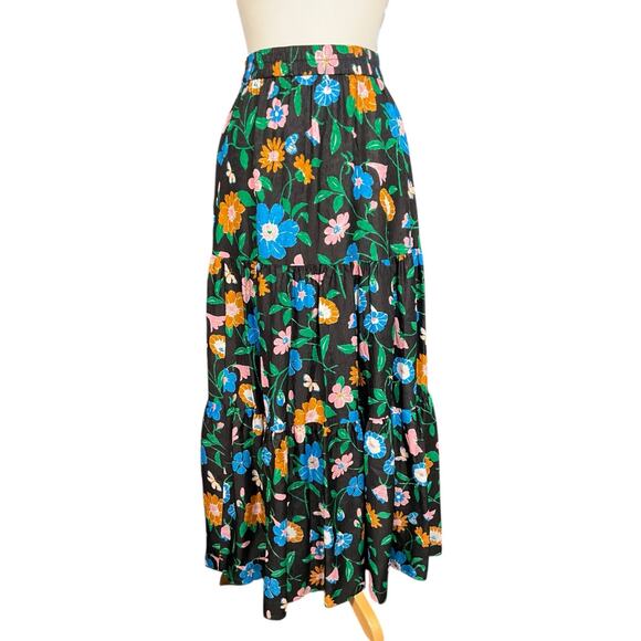 Kate Spade New York Black Floral Midi Skirt Women’s Size Medium Silk Blend - Picture 3 of 9